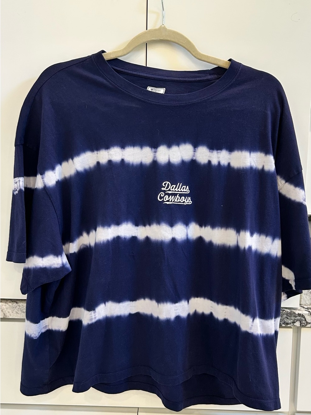 Dallas Cowboys Navy and White Tie-Dye Short Sleeve Tee